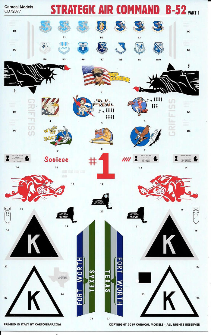 Caracal Models B-52 G/H Stratofortress Decals 1/72 077, 8 Marking Options