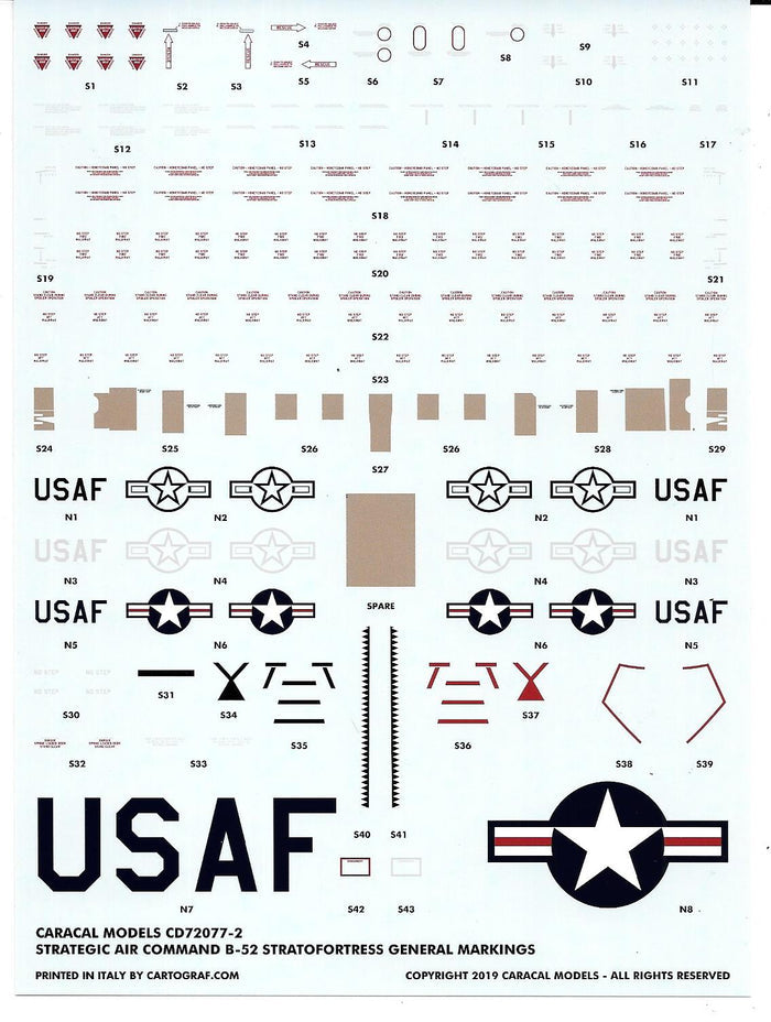 Caracal Models B-52 G/H Stratofortress Decals 1/72 077, 8 Marking Options
