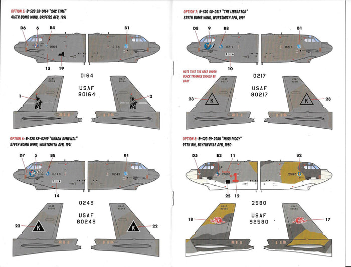 Caracal Models B-52 G/H Stratofortress Decals 1/72 077, 8 Marking Options