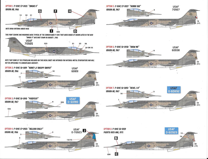 Caracal Models, F-104C Starfighter, In Vietnam, w/ Nose-art, Decals 1/32 022 DO
