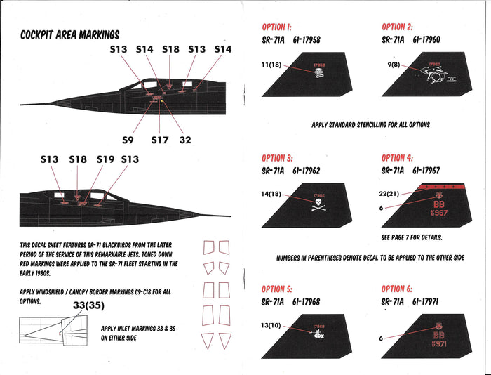 Caracal Models, SR-71 Blackbird Part 2, Decals 1/72 089, 16 Marking Options