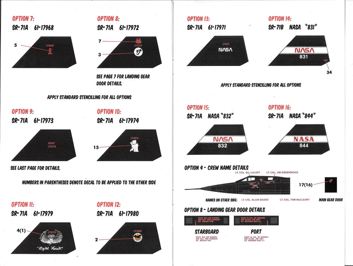 Caracal Models, SR-71 Blackbird Part 2, Decals 1/72 089, 16 Marking Options