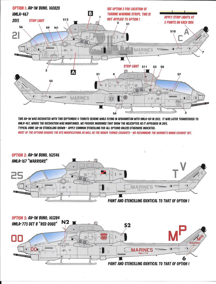Caracal Models, USMC AH-1W 'Whiskey Cobra'/ 9-11 Never Forget Decals 1/35 32 021 DO