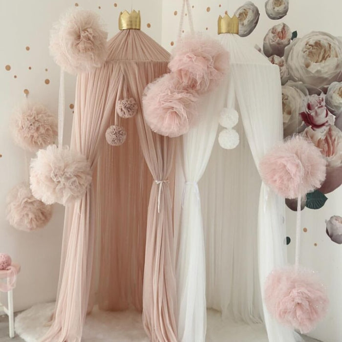 Chiffon Pompoms for Princess Bed Canopy - Cozy Nursery