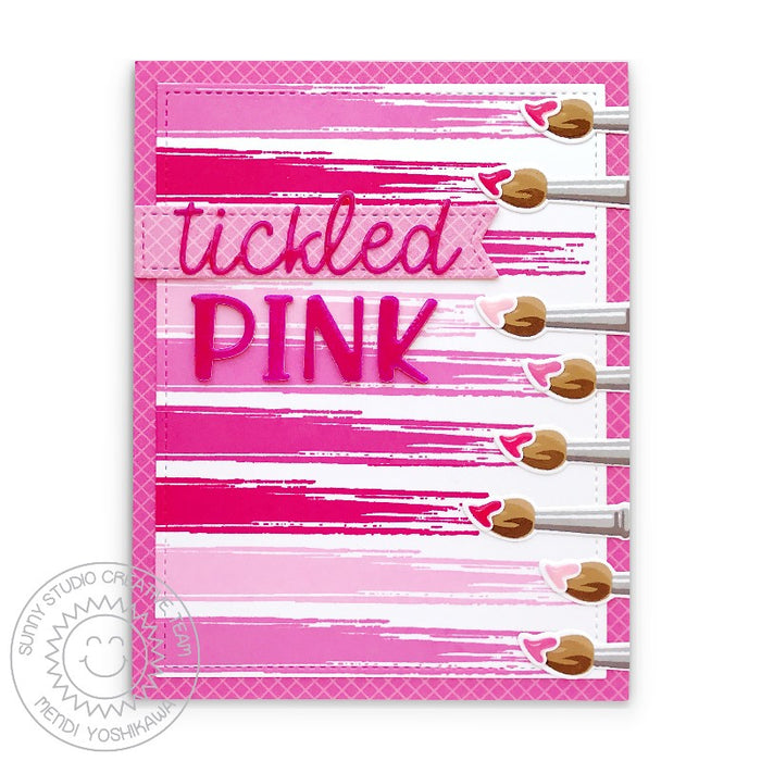 Sunny Studio Stamps Tickled Pink Hot Pink Paint Brushes with Brush Strokes Card using Chloe Alphabet Metal Cutting Dies