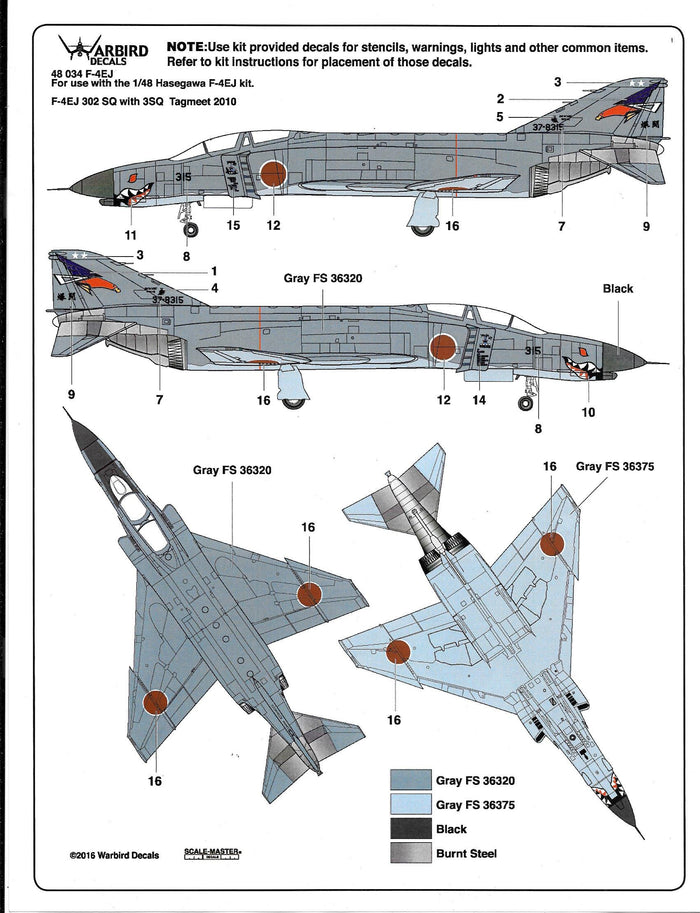 Colorful, Japanese F-4EJ Phantom Decals 1/48 034 7 Options