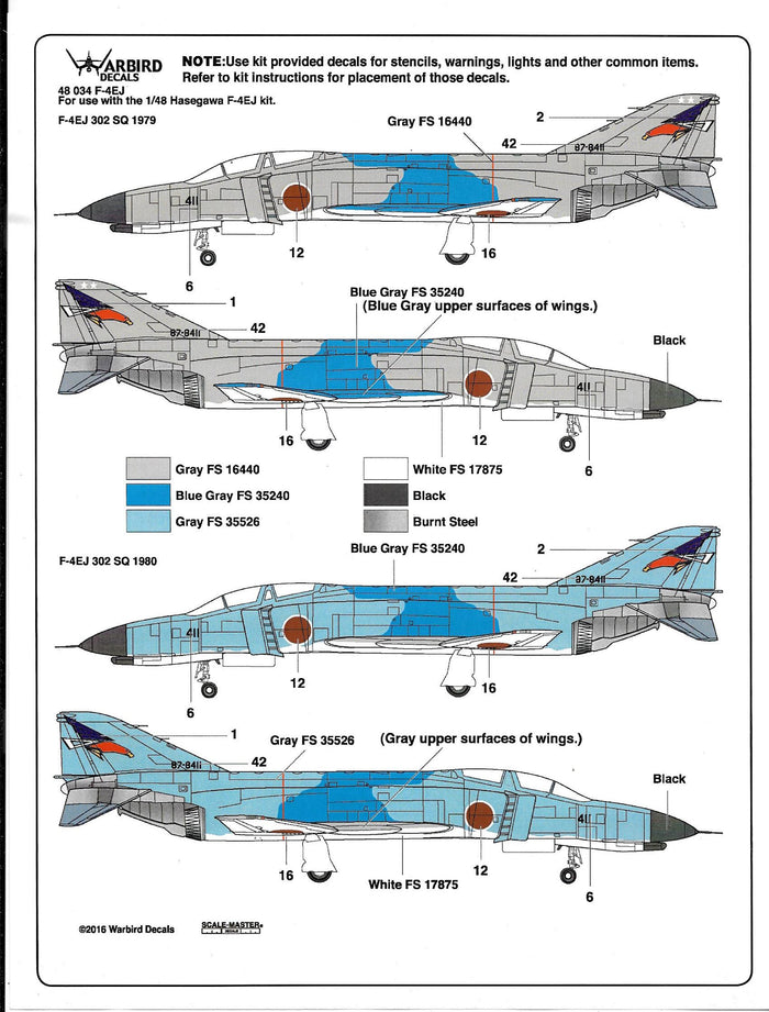 Colorful, Japanese F-4EJ Phantom Decals 1/48 034 7 Options