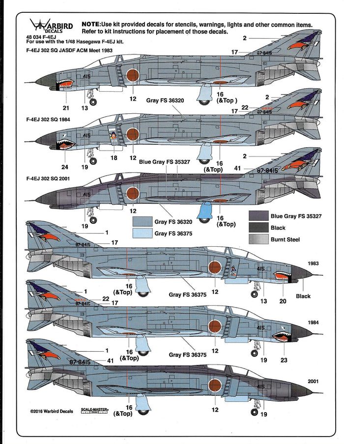 Colorful, Japanese F-4EJ Phantom Decals 1/48 034 7 Options