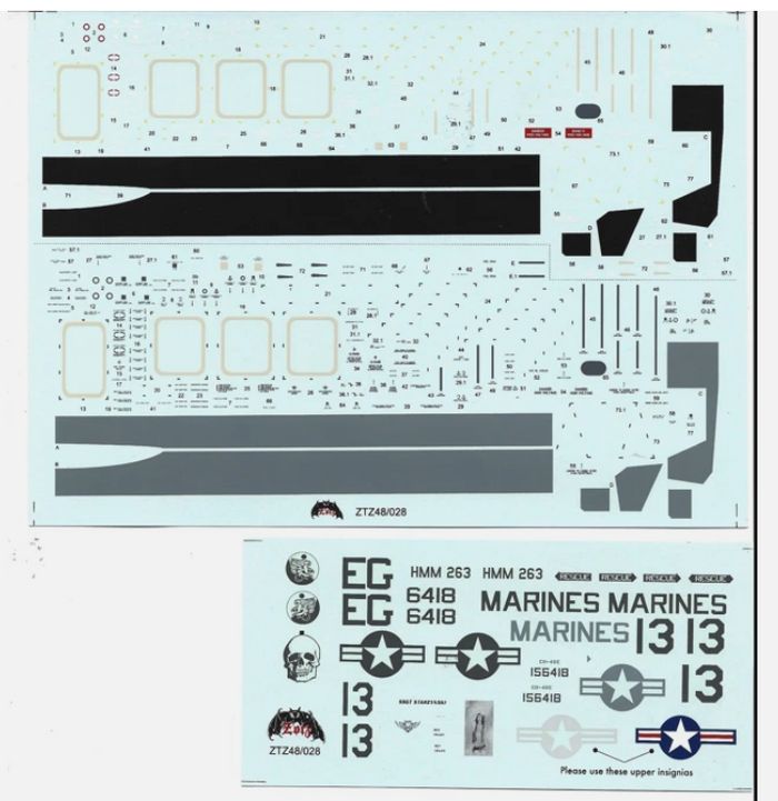 Colorful Zotz  CH-46D/E Sea Knight Decals 1/48 028, HC-11, HC-3, USMC HHM-263