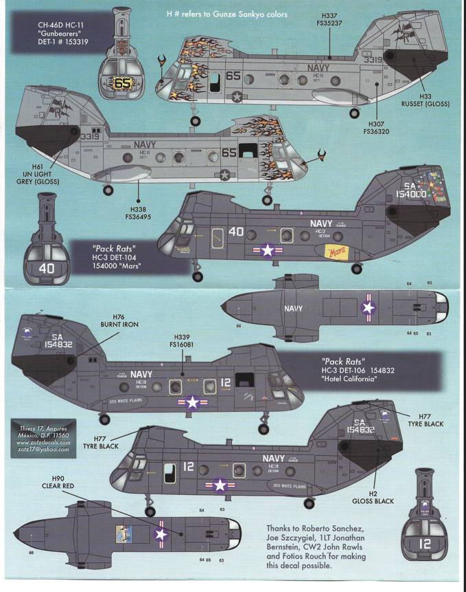 Colorful Zotz  CH-46D/E Sea Knight Decals 1/48 028, HC-11, HC-3, USMC HHM-263
