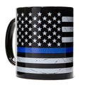 Distressed Thin Blue Line American Flag Coffee Mug