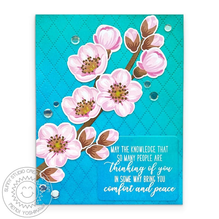 Sunny Studio Stamps Floral Cherry Blossom Tree Branch Spring Sympathy Card using Dotted Diamond Portrait Background Craft Die
