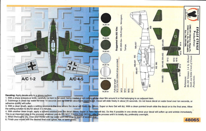 Eagle Strike Me-262 A-1/A-2, Too Little, Too Late Part IV Decals 1/48 065