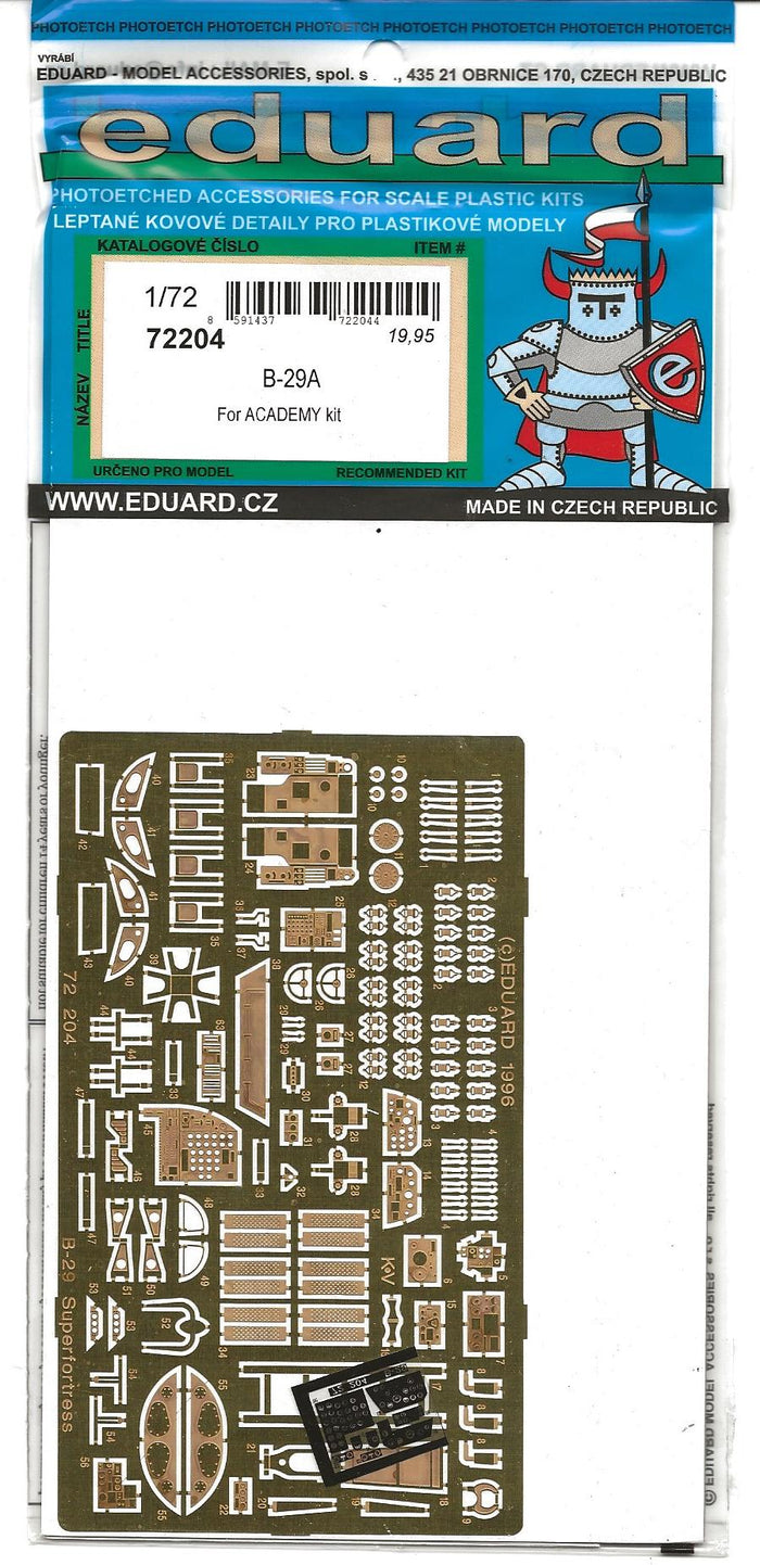 Eduard B-29A Superfortress Photo Etch Details 1/72 204 For the Academy Kit