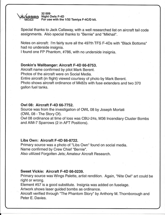 F-4 C/D Phantom, 497th TFS, 'Nite Owls' Decals 1/32 009