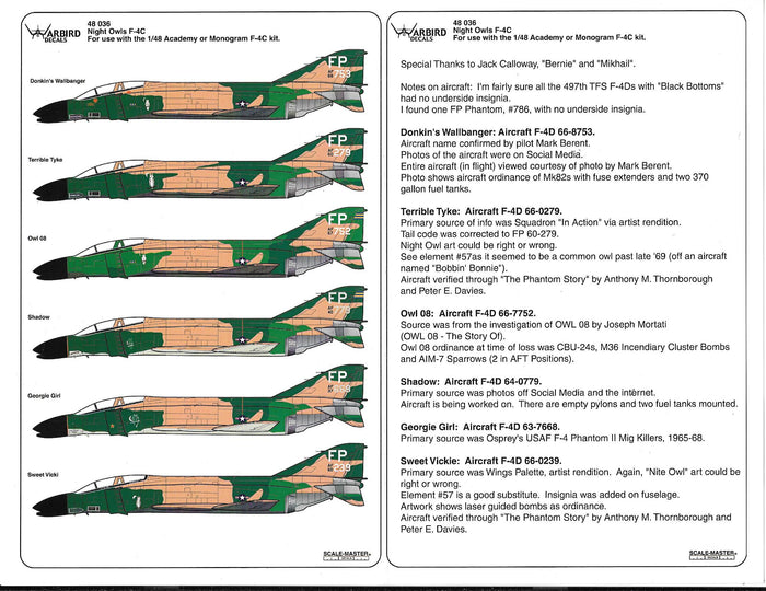 F-4 C/D Phantom, 497th TFS, 'Nite Owls' Decals 1/48 036