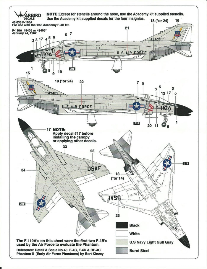 F-4B Phantom, USAF F-110A Spectre, Colorful USMC VMFA-321 Decals 1/48 WBD48 033