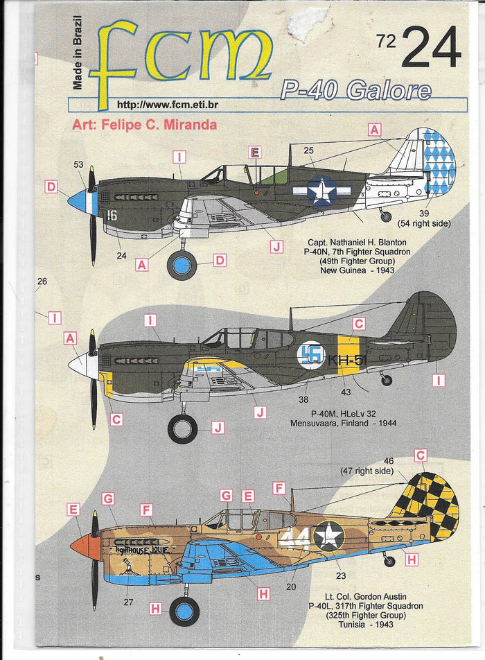 FCM P-40 'Galore' Decals in 1/72 24, 5 Options (?)