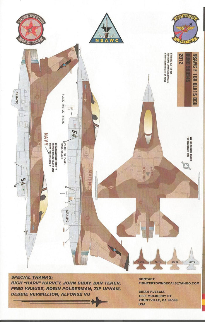 Fightertown  F-5E/F, F/A-18A/B Hornet, VFA-127, VFC-13, NSAWC Decals 1/48 051