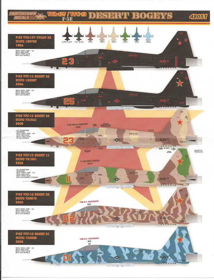 Fightertown  F-5E/F, F/A-18A/B Hornet, VFA-127, VFC-13, NSAWC Decals 1/48 051
