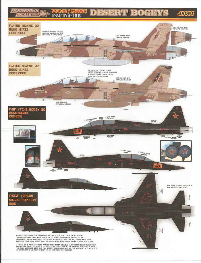 Fightertown  F-5E/F, F/A-18A/B Hornet, VFA-127, VFC-13, NSAWC Decals 1/48 051