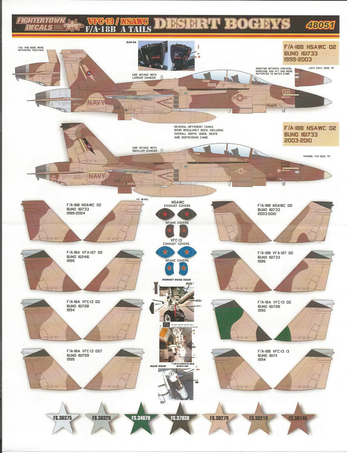 Fightertown  F-5E/F, F/A-18A/B Hornet, VFA-127, VFC-13, NSAWC Decals 1/48 051