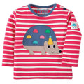 Frugi Baby's Button Applique Top in Raspberry with Hedgehog - 6-12M