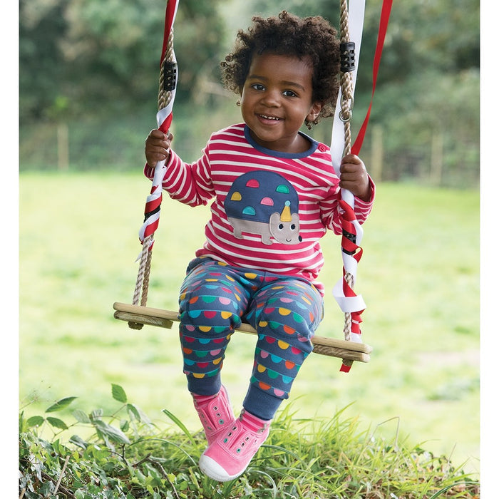 Frugi Baby's Button Applique Top in Raspberry with Hedgehog - 6-12M