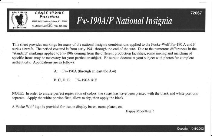 Fw.190A/F National Insignia Decals 1/72 067