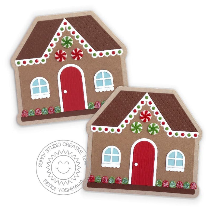 Sunny Studio Stamps Shaped Christmas Cards using Gingerbread House Metal Cutting Dies)