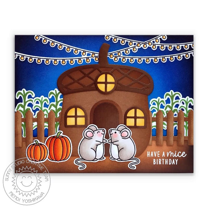 Sunny Studio Stamps Harvest Mice Mouse with Acorn House Card (using Gingerbread House Metal Cutting Dies)