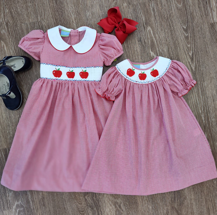 Girls Back To School Smocked Bishop Dress with Apples