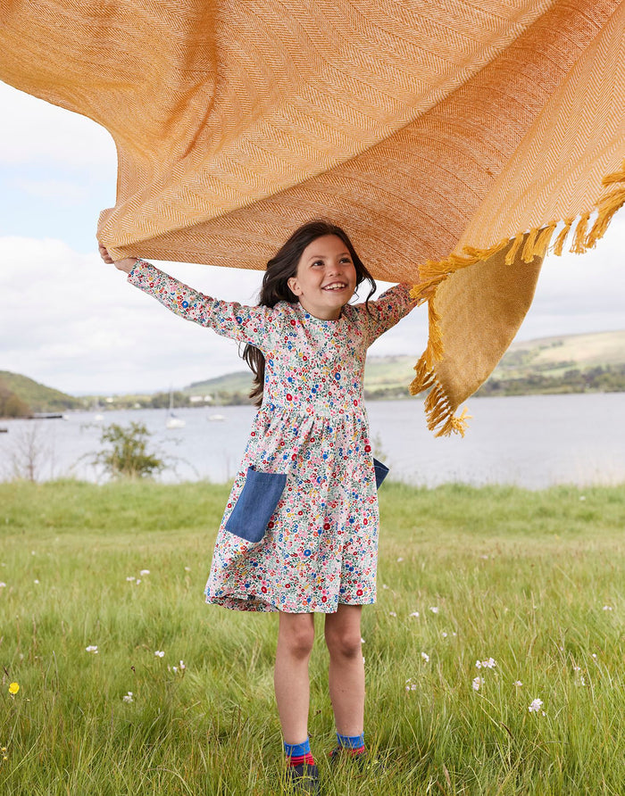 Girl's Floral Knit Dress with Pockets