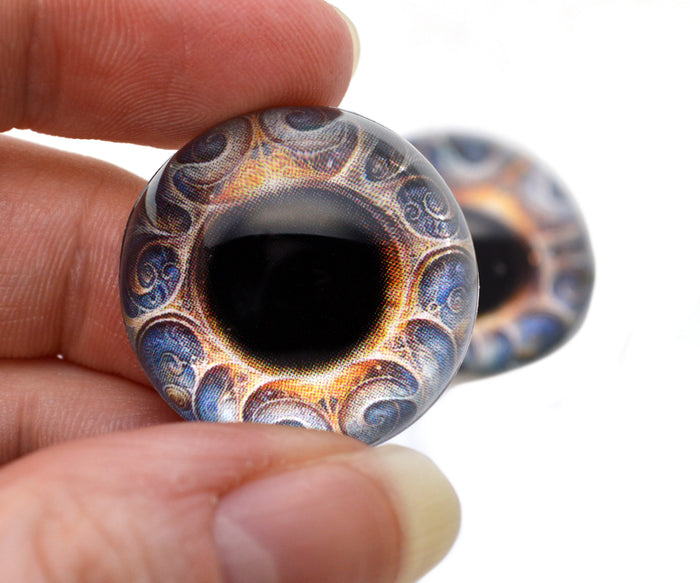 High Domed Art Nouveau Blue and Gold Glass Eyes