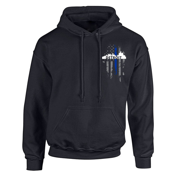 Hoodie - Thin Blue Line Detroit Skyline