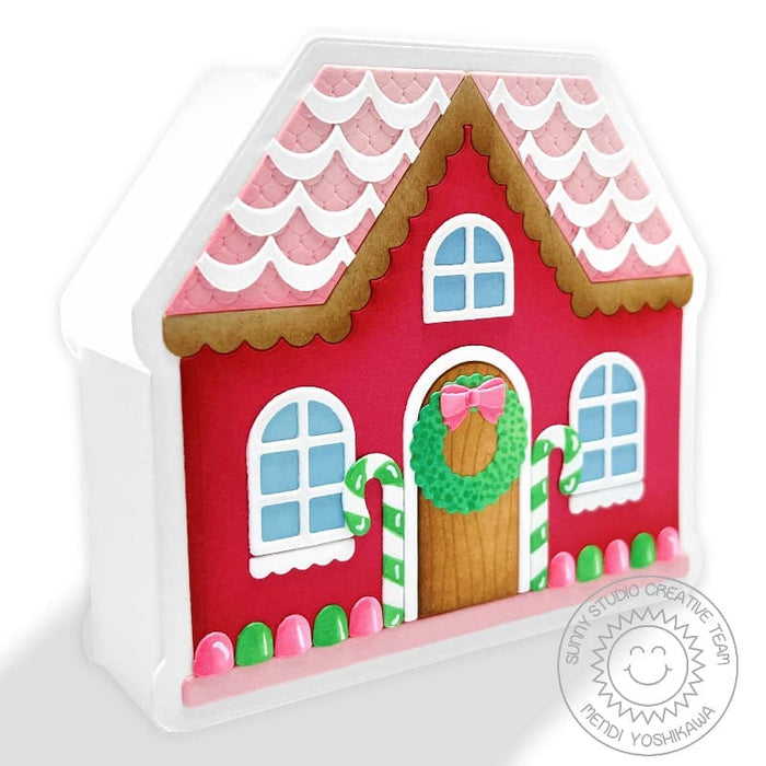 Sunny Studio Stamps Scalloped Holiday Gingerbread House Christmas Treat Gift Box using Icing Border Metal Cutting Craft Dies