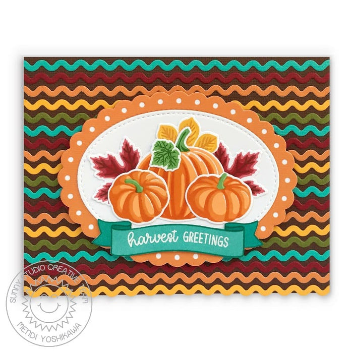 Sunny Studio Stamps Harvest Greetings Striped Layered Fall Pumpkins & Leaves Card (using Icing Borders Metal Cutting Dies)