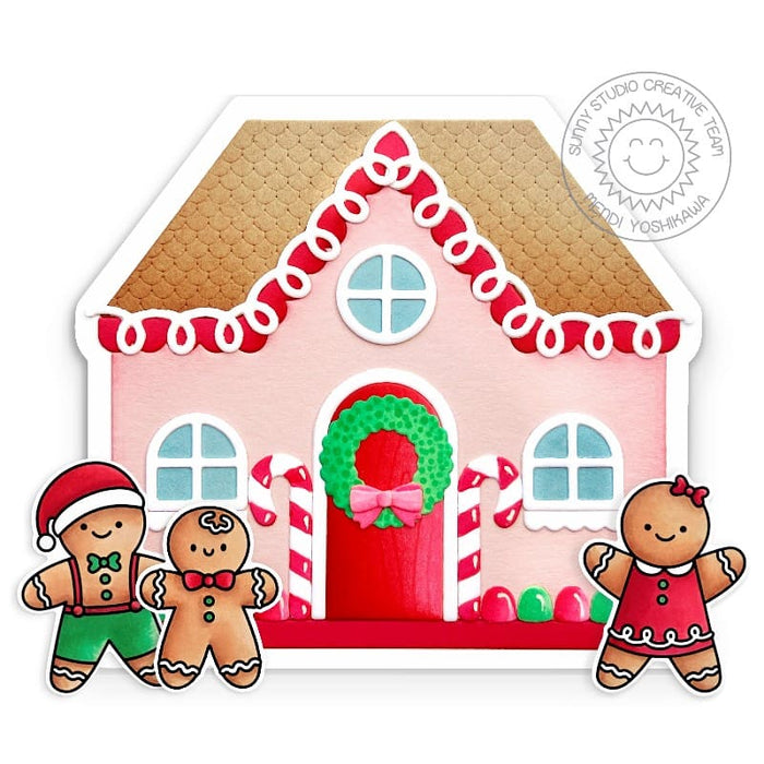 Sunny Studio Stamps Gumdrops Candy Canes Holiday Gingerbread House Christmas Card using Icing Border Metal Cutting Craft Dies