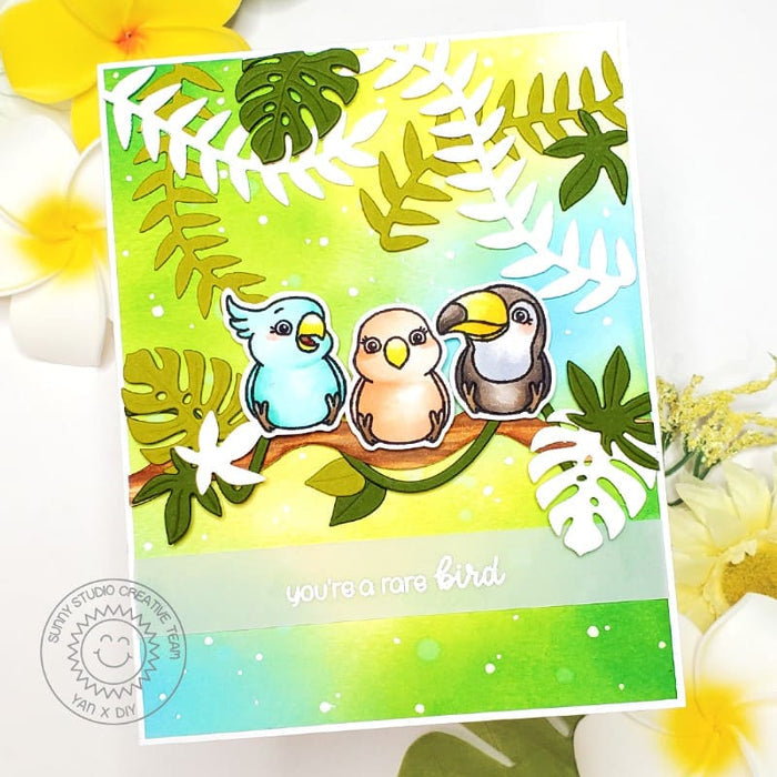 Sunny Studio Stamps: You're a Rare Bird Tropical Birds on Tree Branch Summer DIY Card using Jungle Vines Metal Cutting Dies