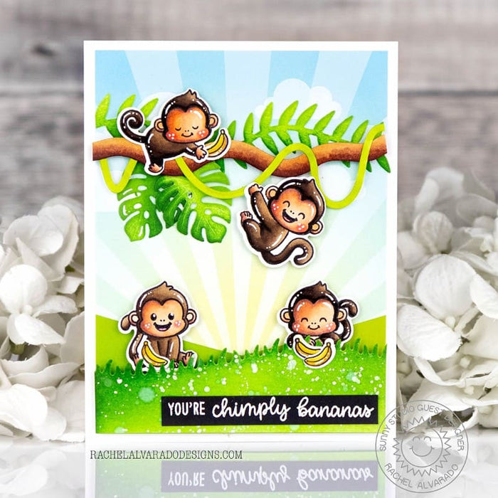 Sunny Studio Stamps Chimply Bananas Monkeys Hanging From Branch DIY Handmade Card using Jungle Vines Metal Cutting Craft Dies