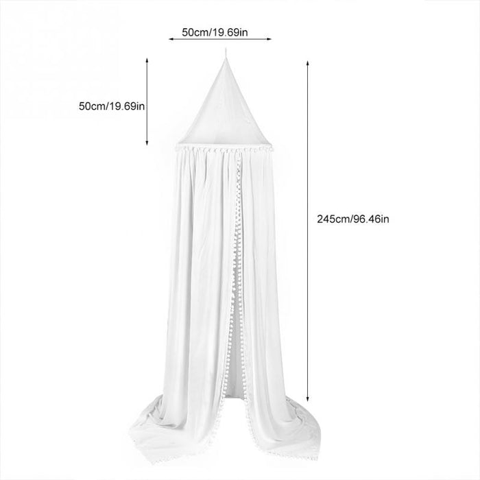 Kids Bed Canopy with Pom Poms Hanging - Cozy Nursery