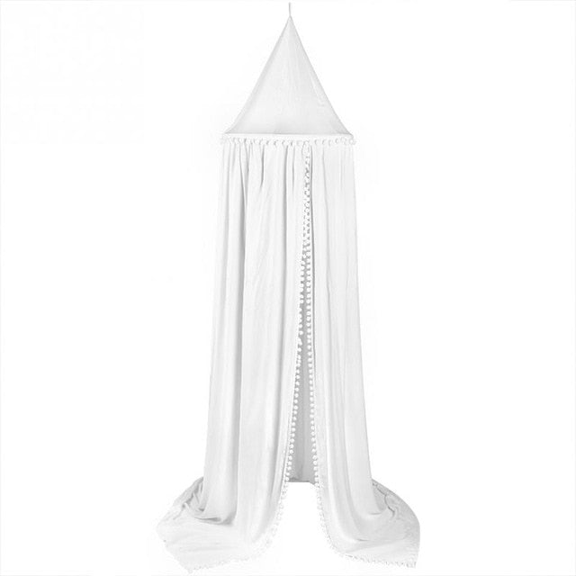 Kids Bed Canopy with Pom Poms Hanging - Cozy Nursery