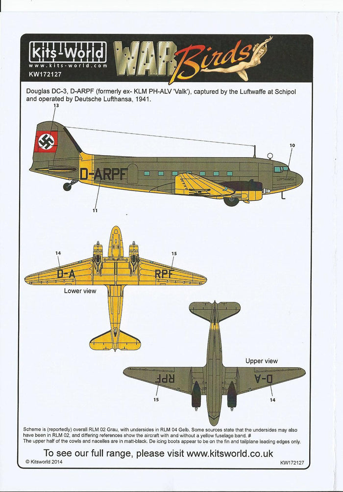 Kits - World Douglas C-47 Dakota, DC-3 Decals 1/72, 3 Options 172127