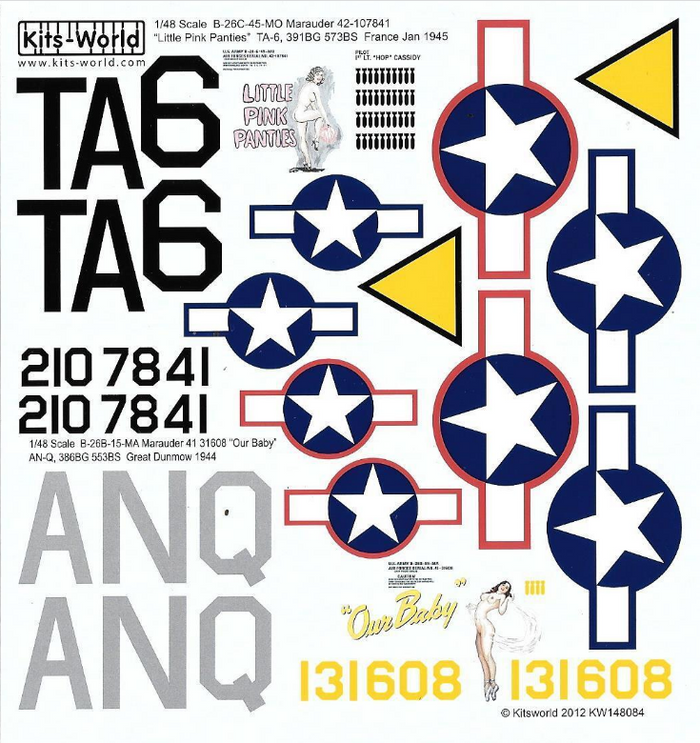 Kits-World B-26B/C Marauder Decals 1/48 084 Cool Nose/Gal Art, 2 Options