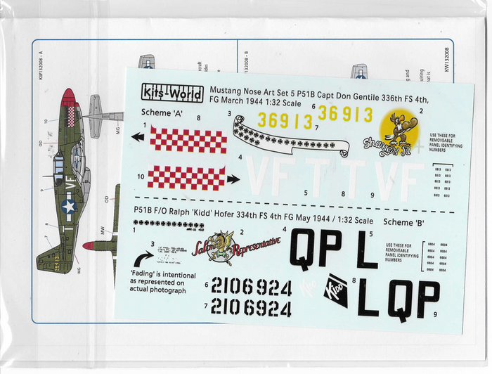 Kits-World P-51B Mustang Decals 1/32 008, 'Shangri-La' & 'Salem Representative'