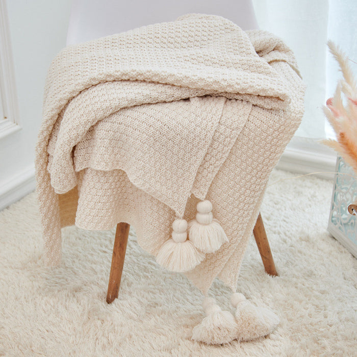 Large Knitted Blanket with Tassels 250x240 - Cozy Nursery