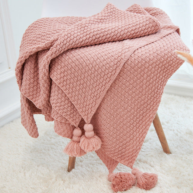 Large Knitted Blanket with Tassels 250x240 - Cozy Nursery