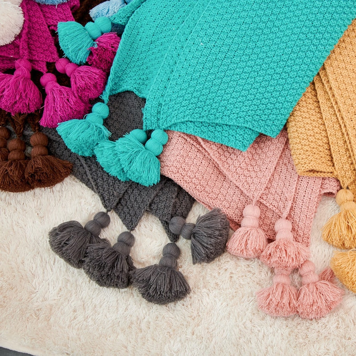 Large Knitted Blanket with Tassels 250x240 - Cozy Nursery