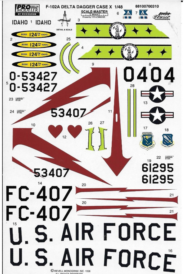 Loose, Box Stock, Pro Modeler F-102A Delta Dagger Case X Decals 1/48 88100700310
