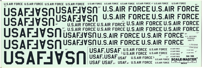 Loose, Scale-Master USAF, U.S. AIR FORCE Decals 1/72, 1/144 SM-18B NO INSTRUCTIONS